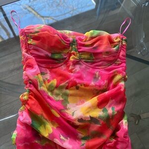 Zara Strapless Dress - Vibrant Pink and Green floral
